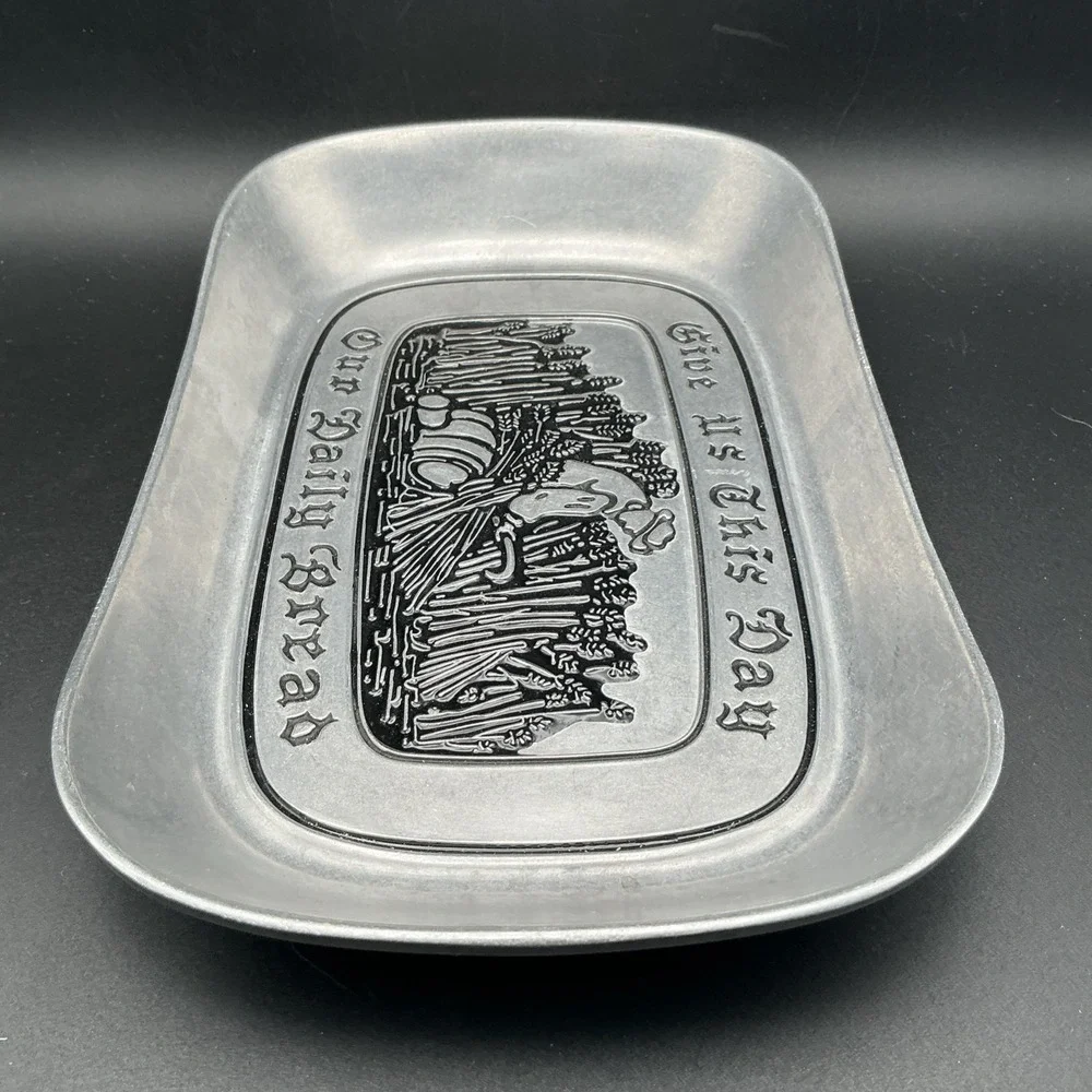 Vintage Wilton Armetale Pewter Bread Tray Give Us This Day Our Daily Bread USA